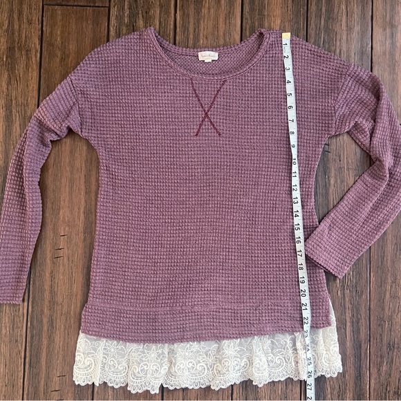 Hem & Thread Waffle Knit Henley Long Sleeve Top Lace Trim Small Cottagecore - Picture 5 of 7
